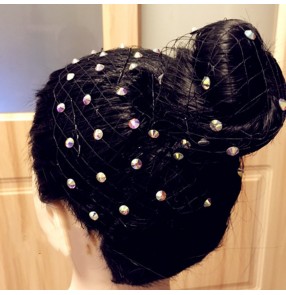 Children's imitation Austrian diamond mesh Latin  Ballroom dance competition headdress kids national standard dancer non-elastic invisible hairnet